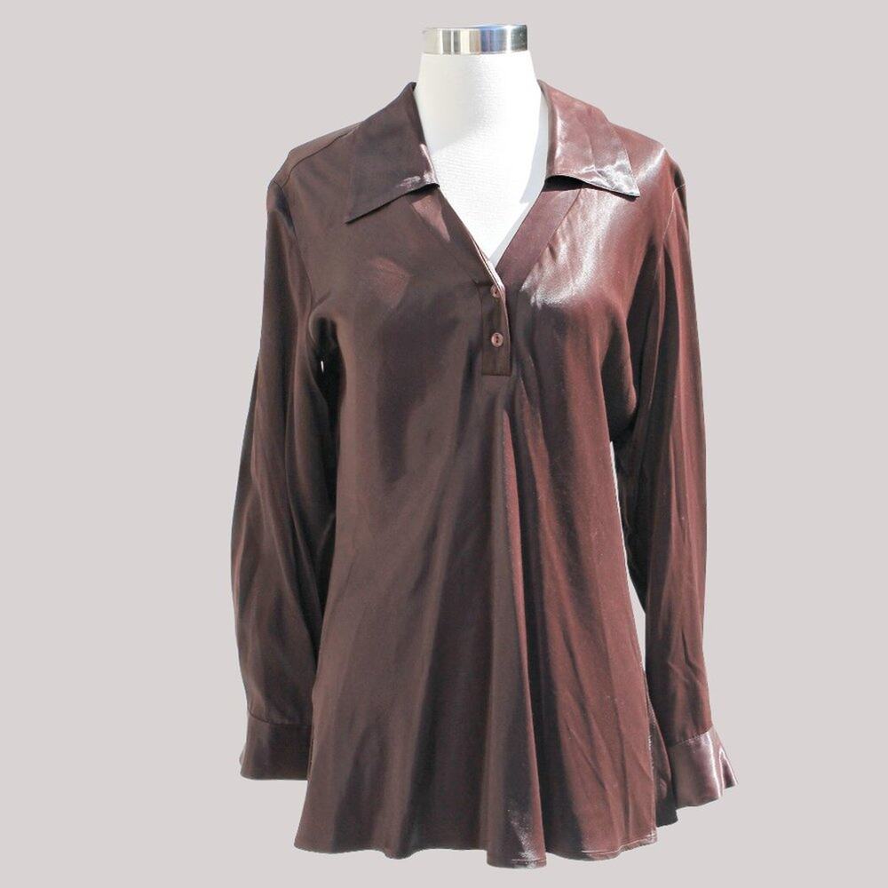 Express Vintage Women's Satin Blouse Brown Y2K Goth Size M